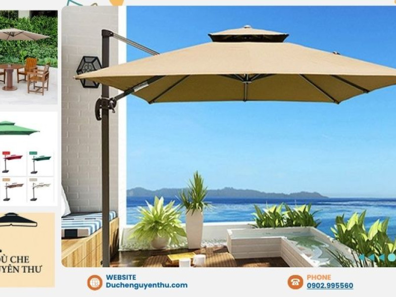 Ưu điểm vượt trội của dù lệch tâm vuông trong thiết kế sân vườn